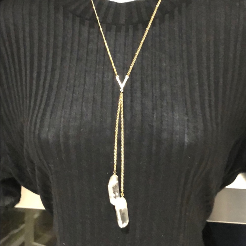 GORGEOUS NECKLACE IN GOLD COLOR WITH CLEAR QUARTZ - Picture 2 of 8